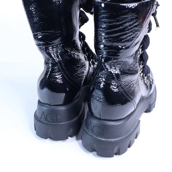 AGL Attilio Giusti Leombruni Patent Leather Combat Boots Black Women's 37.5/7.5 - Picture 2 of 7
